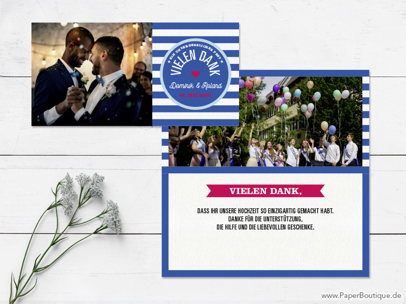 Dankesagungskarten zur Hochzeit mit Fotos