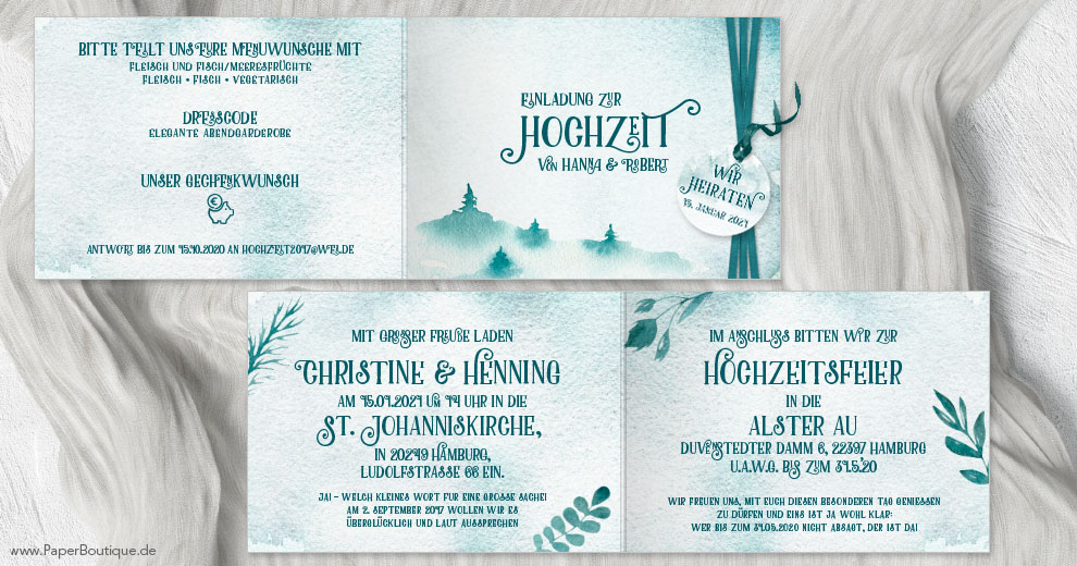 Einladungskarten zur Hochzeit für den Winter