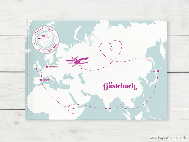 Gästebuch zur Hochzeit mit Reise und Weltkarte