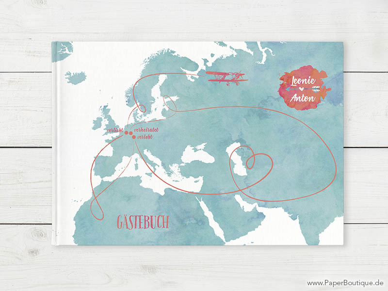 Gästebuch mit Weltkarte in aquarell Optik