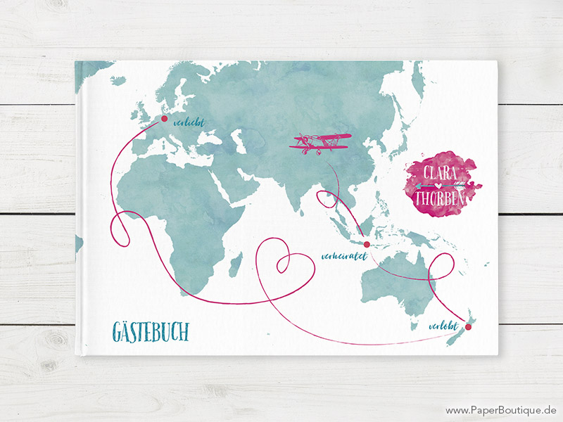 Gästebuch zur Hochzeit mit Weltkarte