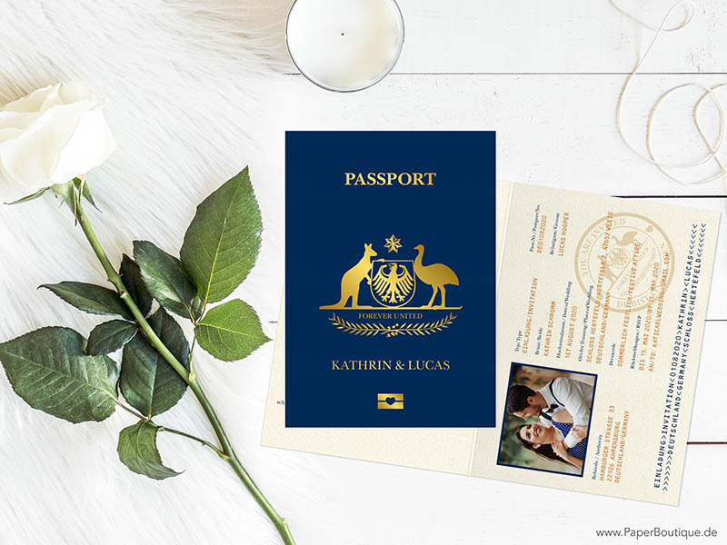Hochzeitseinladungen Passport auf englisch