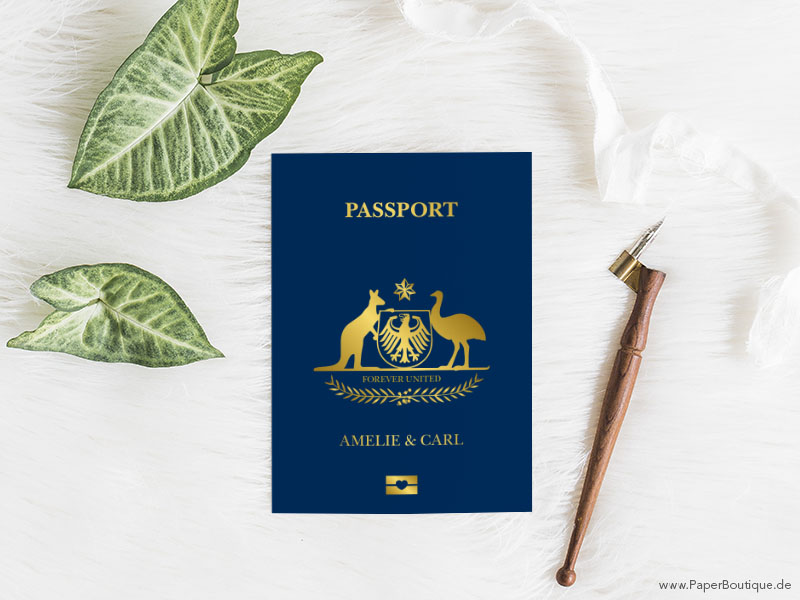 Hochzeitskarte als Australien Reisepass