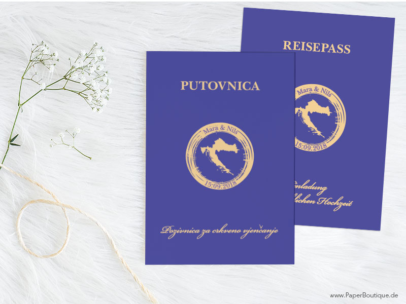 Hochzeitskarte als Reisepass in zwei Sprachen