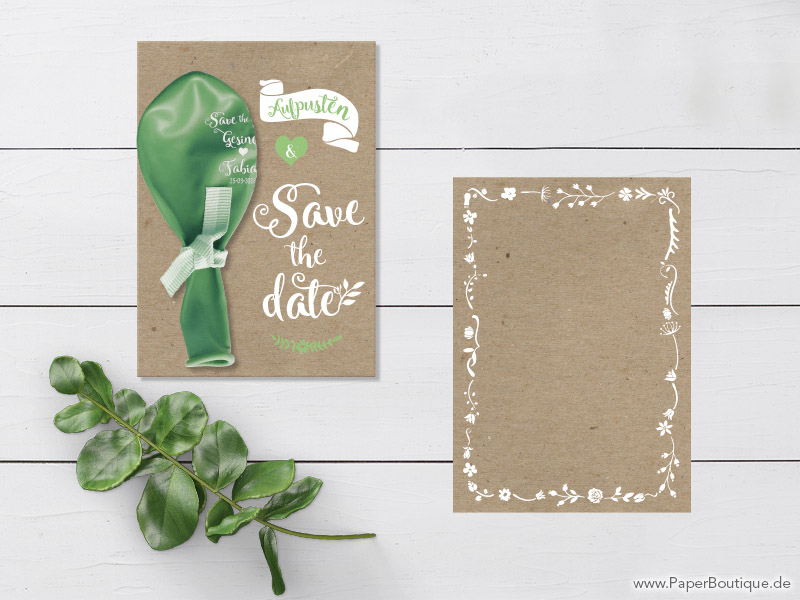 Save-the-Date zur Hochzeit mit Kraftpapier und Boho