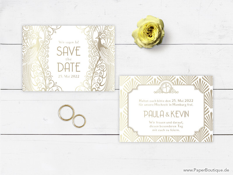 Save-the-Date zur Hochzeit Mottoparty im 20er Stil
