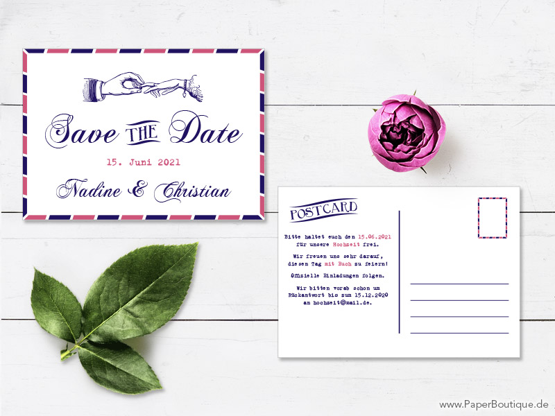 Save-the-Date als Postkarte zur vintage Hochzeit