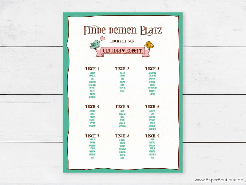 Sitzplan modern zur Hochzeit